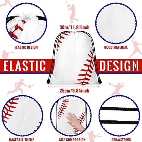 Shappy 12 Pieces Baseball Drawstring Bags Bulk Small Sport Goodie Bags Snack Treat Backpack for Ball Birthday Party Favor Team Gifts(10 x 12 Inch) - Image 2