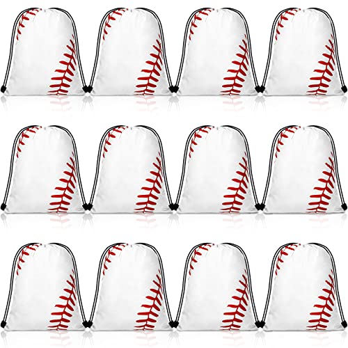 Shappy 12 Pieces Baseball Drawstring Bags Bulk Small Sport Goodie Bags Snack Treat Backpack for Ball Birthday Party Favor Team Gifts(10 x 12 Inch) - Image 1
