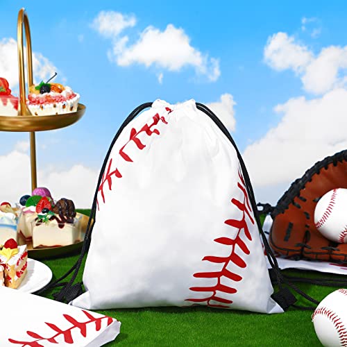 Shappy 12 Pieces Baseball Drawstring Bags Bulk Small Sport Goodie Bags Snack Treat Backpack for Ball Birthday Party Favor Team Gifts(10 x 12 Inch) - Image 4