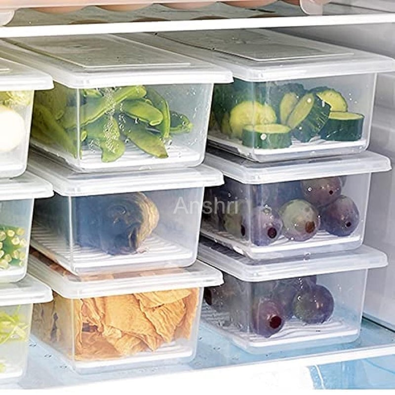 Anshri Pack Of 6 airtight lid Fridge Storage Containers Freezer Storage Containers for Fish, Meat, Vegetables, Fruits Fridge Organizer with Removable Drain Plate and Lid Stackable Plastic - Image 5