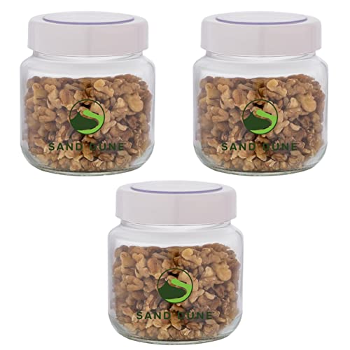 SAND DUNE Set of 3, 500 ml Each Storage Glass Jar White Cap, Transparent | BPA Free | Storage Jar Containers for Kitchen Pantry for Cookies, Dry Fruits, Masala, Spices, cereal, and flour - Image 1