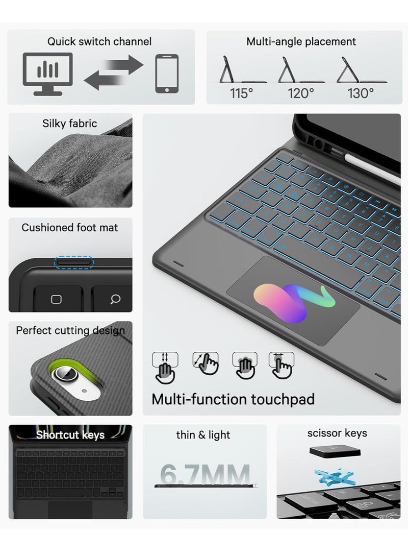 iPad 10th Generation Case with Keyboard   7 Color Backlight  Multi Touch Trackpad  Flip Stand Case with Pencil Holder   2 Wireless Channels for iPad (A16) 11th  10th Gen (2025 2022) - Image 3