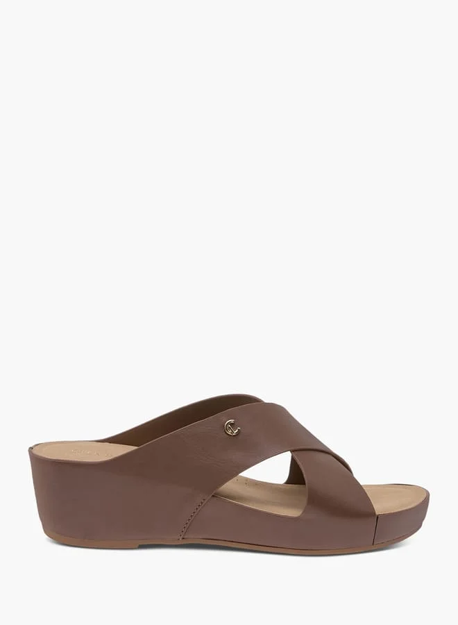 Women Solid Cross Strap Sandals with Wedge Heels