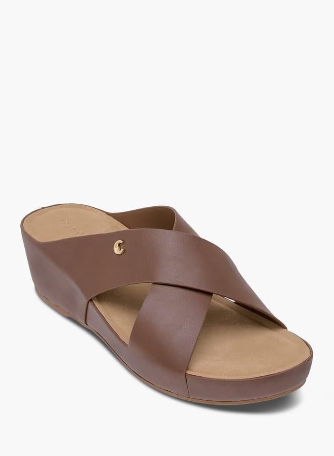 Le Confort Women Solid Cross Strap Sandals with Wedge Heels - Image 1