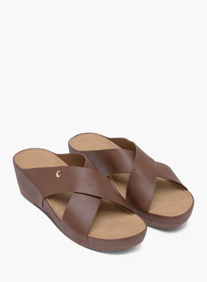 Le Confort Women Solid Cross Strap Sandals with Wedge Heels  - Image 1