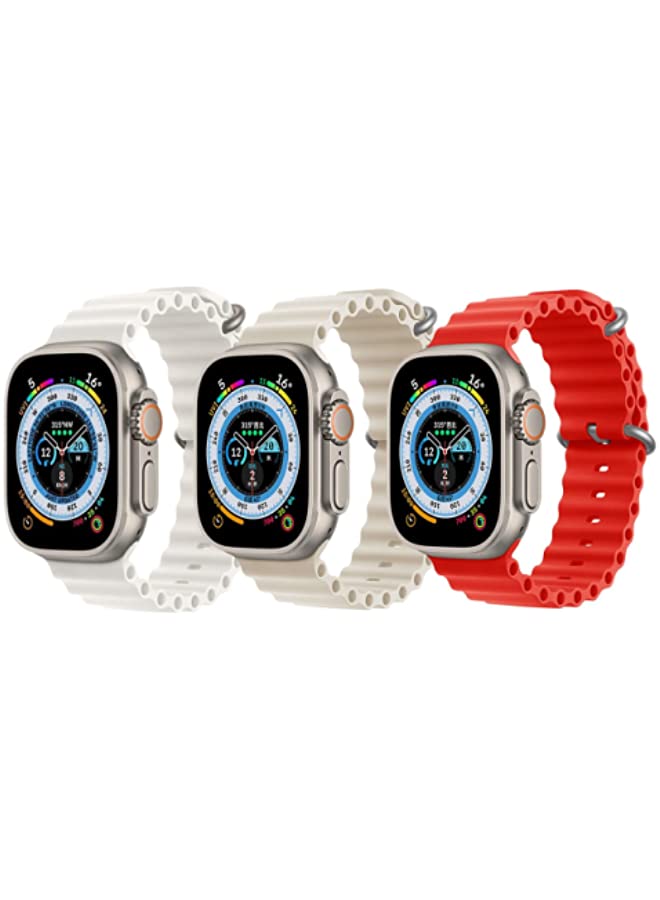IAF Silicone Ocean Band Strap for Apple Watch 38/40/41mm Snow White/Pearl White/Red Set of 3