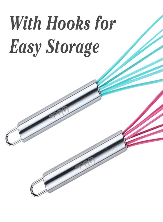 Webake 8 Inch and 10 Inch Silicone Whisk Set of 4, Egg Beater Whisk Balloon Egg Sauce Whisk with 6 Wires, French Whisk Stainless Steel Mini Silicone Whisk for Nonstick Cookware,Solid Color - Image 5