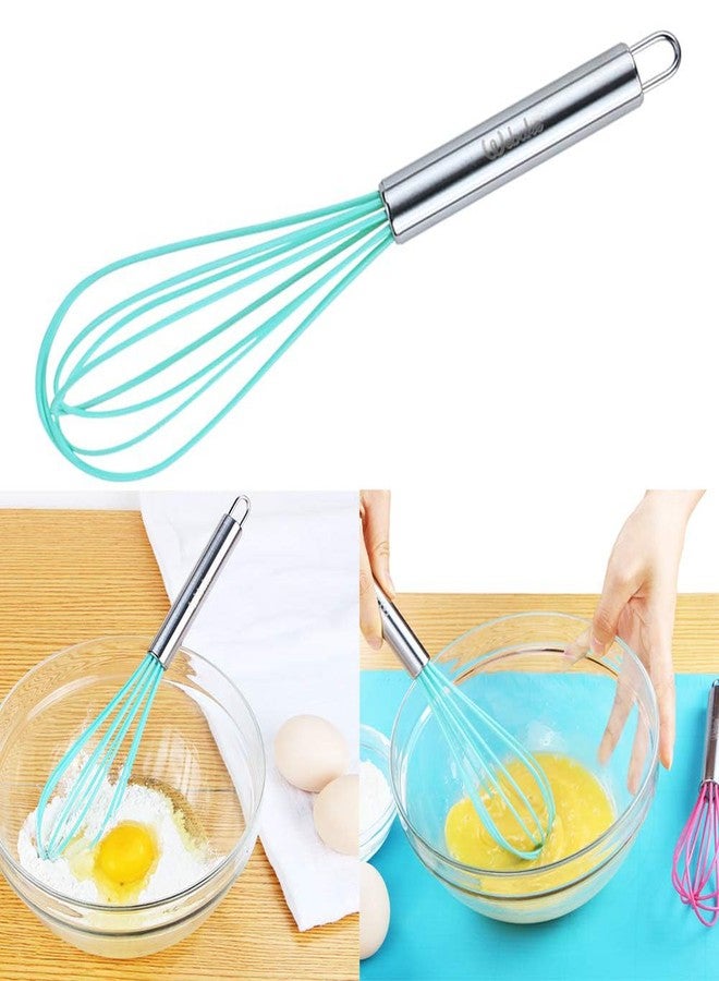 Webake 8 Inch and 10 Inch Silicone Whisk Set of 4, Egg Beater Whisk Balloon Egg Sauce Whisk with 6 Wires, French Whisk Stainless Steel Mini Silicone Whisk for Nonstick Cookware,Solid Color - Image 3
