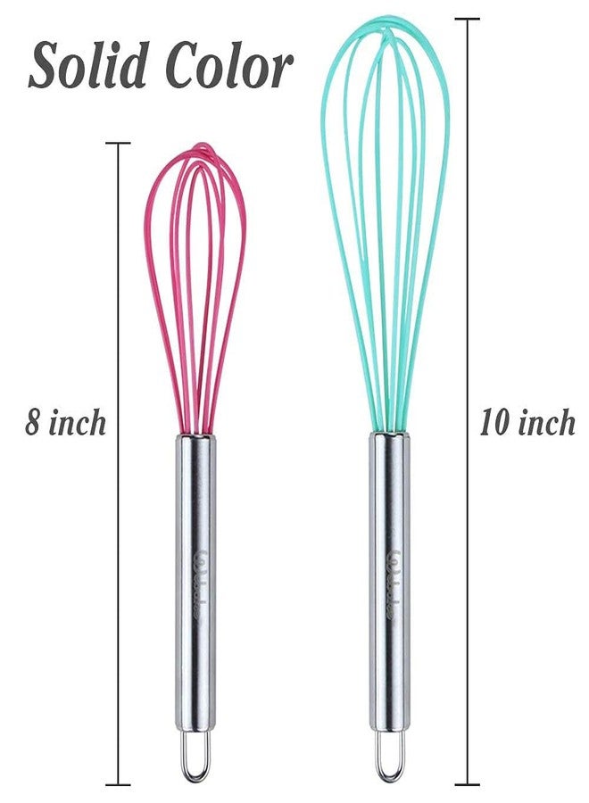 Webake 8 Inch and 10 Inch Silicone Whisk Set of 4, Egg Beater Whisk Balloon Egg Sauce Whisk with 6 Wires, French Whisk Stainless Steel Mini Silicone Whisk for Nonstick Cookware,Solid Color - Image 4