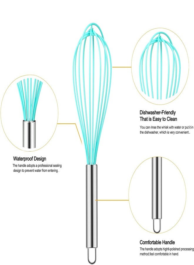 Webake 8 Inch and 10 Inch Silicone Whisk Set of 4, Egg Beater Whisk Balloon Egg Sauce Whisk with 6 Wires, French Whisk Stainless Steel Mini Silicone Whisk for Nonstick Cookware,Solid Color - Image 2