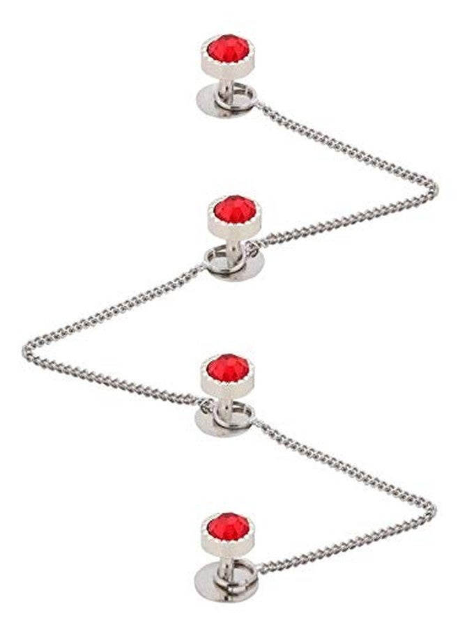 TRIPIN Red Brass Kurta Buttons with Diamond Crystal and Chain in A Gift Box for Men and Women TSSPKURTA1959 - Image 1