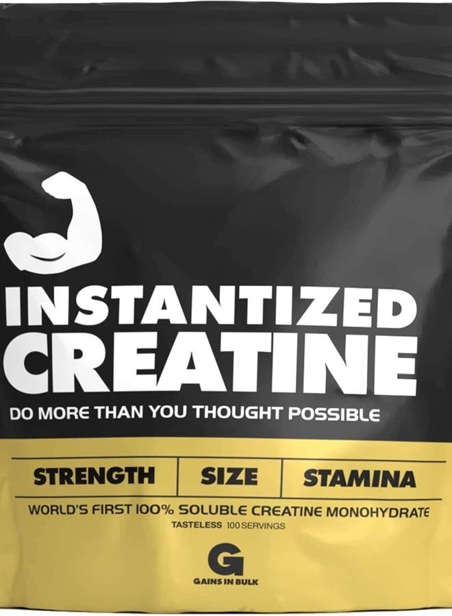 Instantized Creatine Monohydrate Gains in Bulk, Worlds First 100% Soluble Creatine for Strength, Performance, and Muscle Building (100 Servings)
