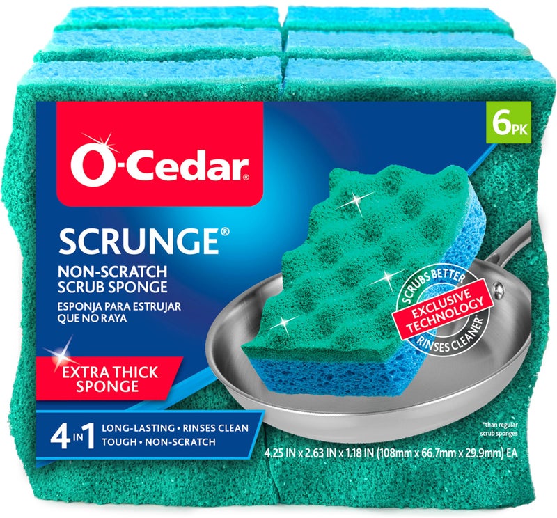 o cedar O-Cedar Scrunge Non-Scratch Scrub Sponge (Pack of 6) Multi-Use, All-Purpose, Odor-Resistant, Scrubbing Sponge Safely Cleans All Hard Surfaces in Kitchen and Bathroom - Image 1
