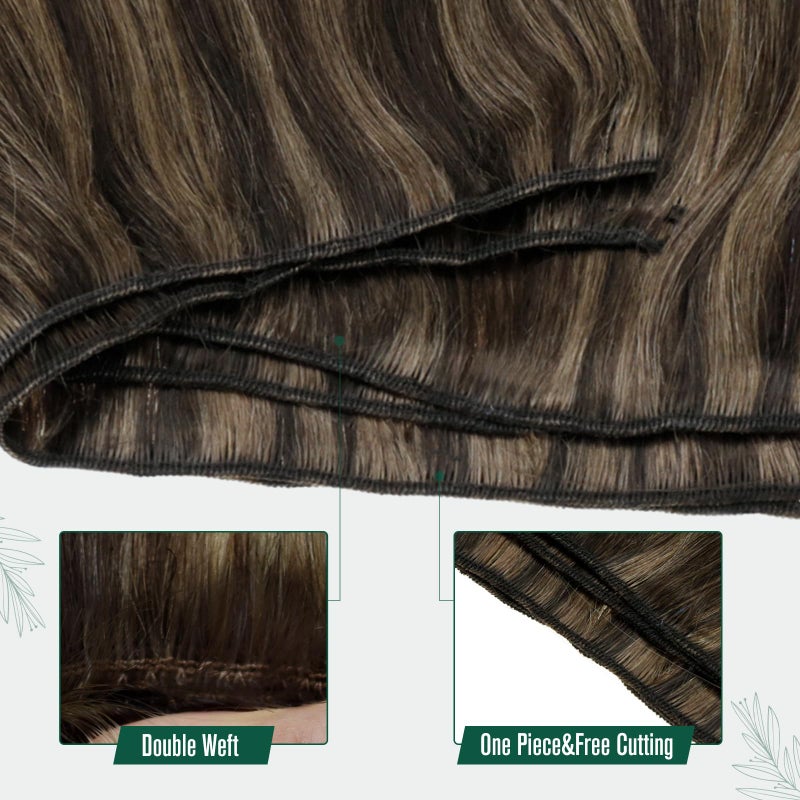 RUNATURE Sew in Hair Extensions Real Human Hair, Brown Highlight Weft Hair Extensions, Weft Human Hair Extension Sew in Real Remy Hair, Full Head, Thick Natural Hair, 14 Inch 100g - Image 5