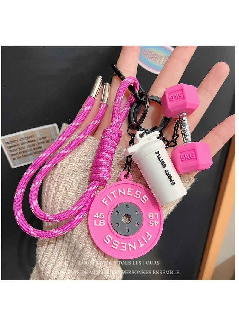Fitness Keychain Designed with Gym Equipment Motifs – Comes with a Sturdy Rope for Easy Attachment to Bags or Keys – 1 Piece in Pink Color - Image 1