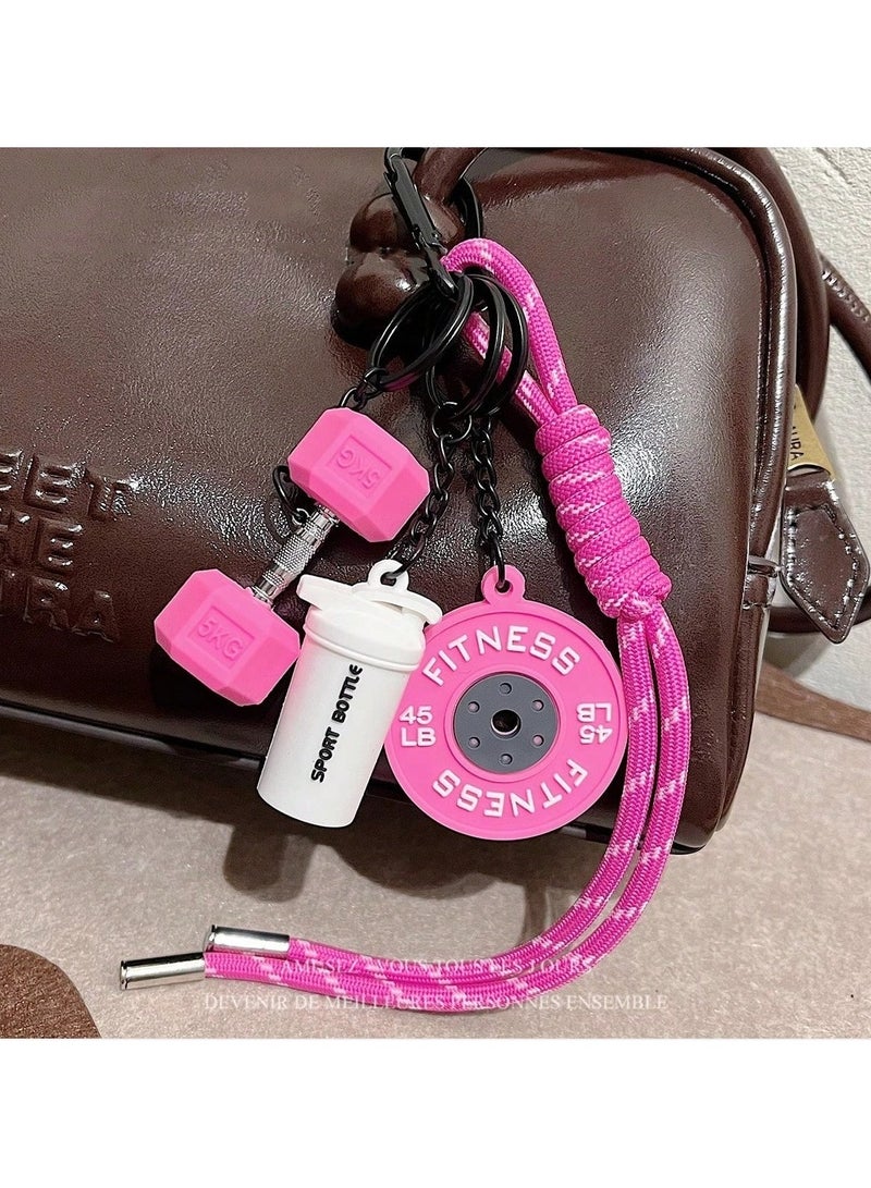 Fitness Keychain Designed with Gym Equipment Motifs – Comes with a Sturdy Rope for Easy Attachment to Bags or Keys – 1 Piece in Pink Color - Image 2