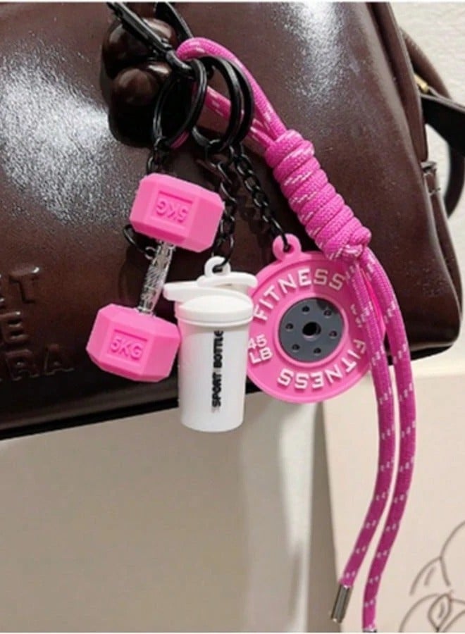 Fitness Keychain Designed with Gym Equipment Motifs – Comes with a Sturdy Rope for Easy Attachment to Bags or Keys – 1 Piece in Pink Color - Image 3