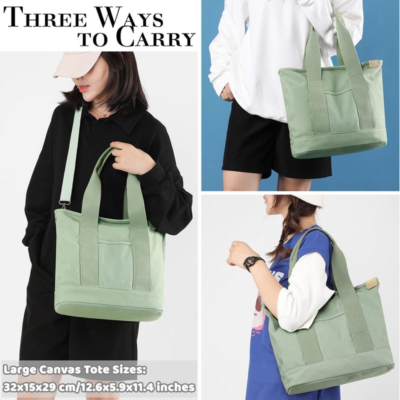 MINGRI Large Tote Bag for Women,Canvas Totes Bags with Pockets,Crossbody Purse Hobo Handbag with Zipper,Shoulder Satchel Messenger Bag with Compartments for Work,Shopping,Beach,with Long Strap,Large - Image 2
