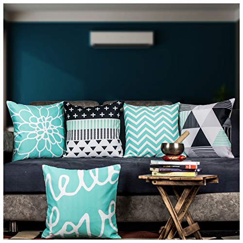 Vendola Aero Blue Decorative Printed Satin Cushion/Throw/Pillow Covers (Multicolour) Set of 5 Pieces (24X24 Inches, Aero Blue) - Image 1
