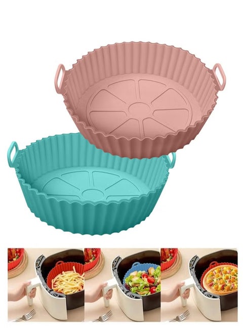 Air Fryer Silicone Pot 2Pcs Air Fryer Silicone Liners Round Food Safe Non Stick Air Fryer Basket Accessories Reusable Replacement of Flammable Parchment Liner Paper Fits 3QT 4QT 5QT Air Fryer