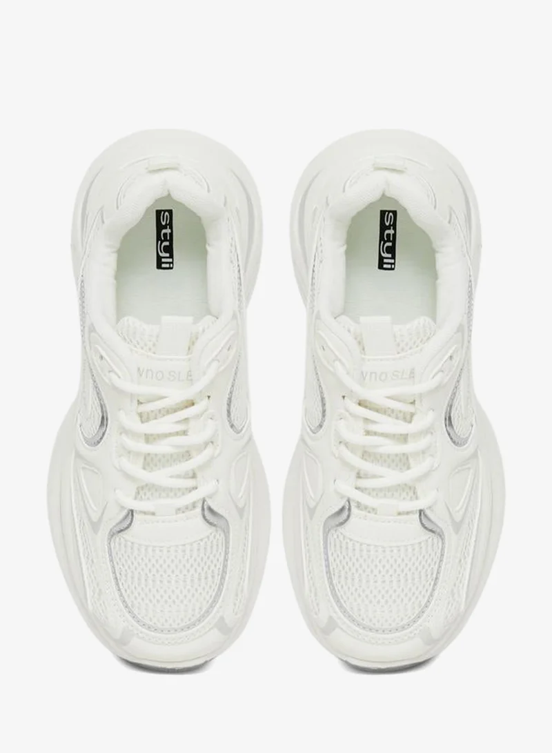 Styli Active White Lace Up Chunky Sneakers