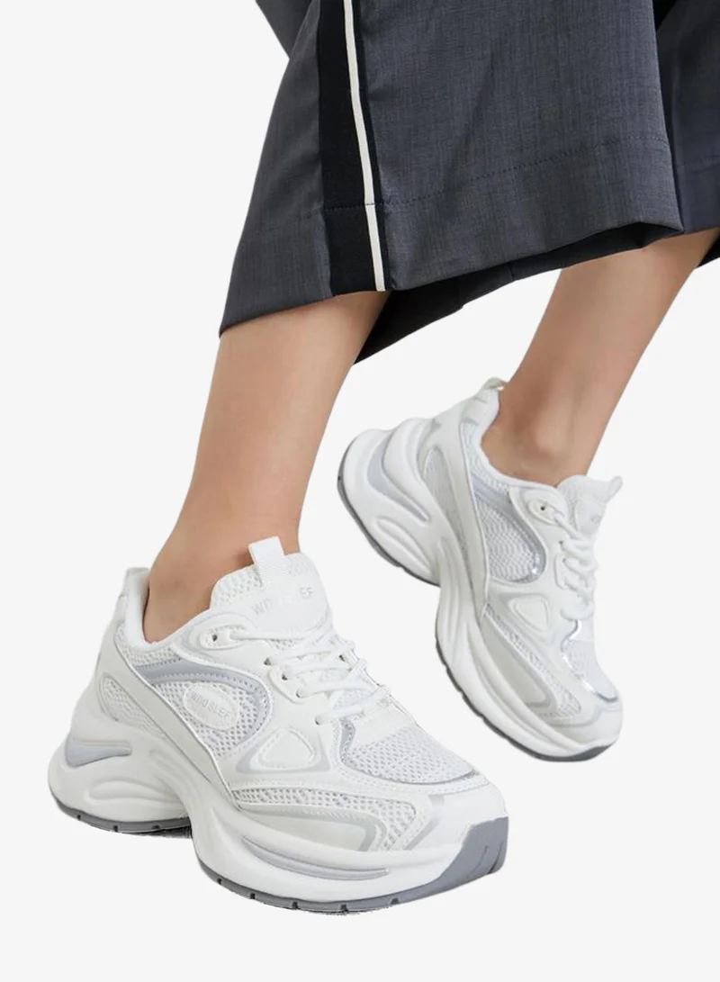 Styli Styli White Lace Up Chunky Sneakers