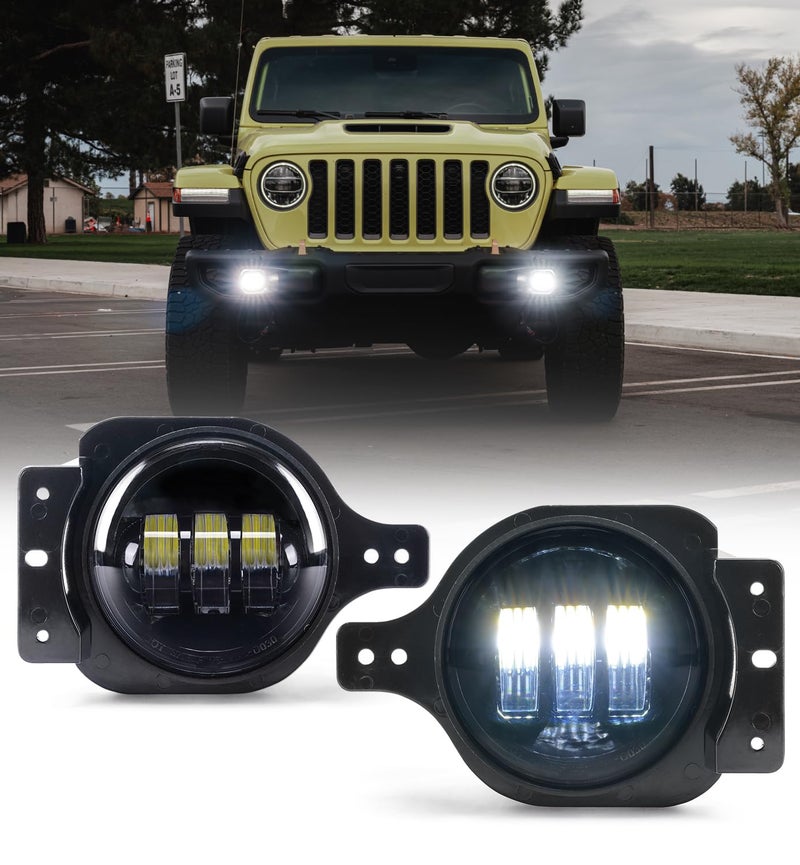 Xprite 300 Bright Fog Lights Compatible with 20182025 Jeep Wrangler JL JLU  2020 Gladiator JT 60W LED FogLights Replacements 2 Pair Mounting Brackets Included DOT 6500K Plug N Play White