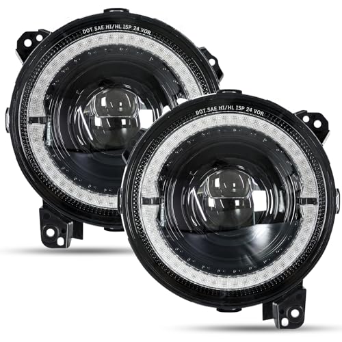 VI9000 9 Inch Round LED Headlights with Hi/Lo Beam DRL Halo Turn Signal Sealed Beam Lights Compatible with Jeep Wrangler JL/JLU 2018-2025, Gladiator JT 2020-2025 Unlimited Sport Rubicon Sahara 2PCS - Image 1