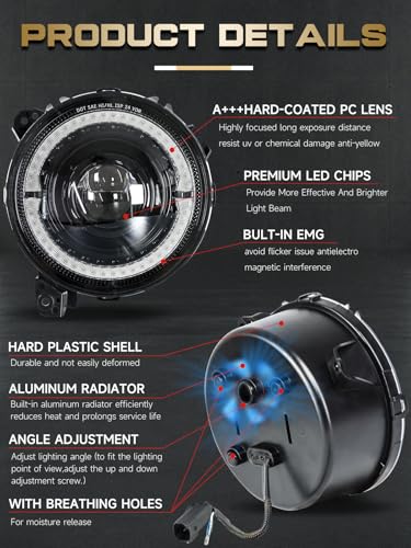 VI9000 9 Inch Round LED Headlights with Hi/Lo Beam DRL Halo Turn Signal Sealed Beam Lights Compatible with Jeep Wrangler JL/JLU 2018-2025, Gladiator JT 2020-2025 Unlimited Sport Rubicon Sahara 2PCS - Image 5