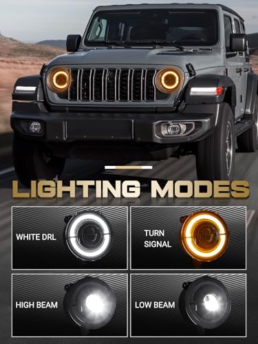 VI9000 9 Inch Round LED Headlights with Hi/Lo Beam DRL Halo Turn Signal Sealed Beam Lights Compatible with Jeep Wrangler JL/JLU 2018-2025, Gladiator JT 2020-2025 Unlimited Sport Rubicon Sahara 2PCS - Image 2