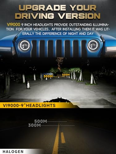 VI9000 9 Inch Round LED Headlights with Hi/Lo Beam DRL Halo Turn Signal Sealed Beam Lights Compatible with Jeep Wrangler JL/JLU 2018-2025, Gladiator JT 2020-2025 Unlimited Sport Rubicon Sahara 2PCS - Image 3