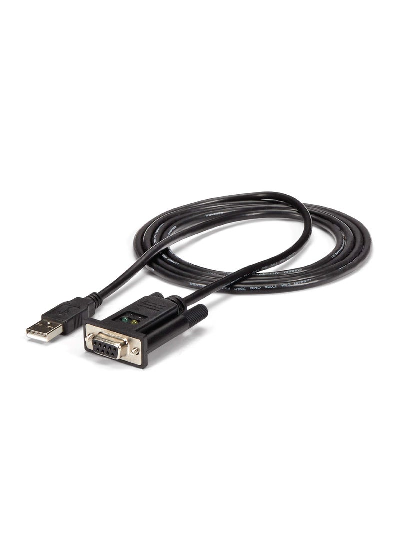 Startech.com StarTech.com 6ft (1.8m) 1-Port USB to Serial RS232 Adapter, FTDI DB9 Serial DCE Adapter Cable, Null Modem, USB 2.0 - TAA  - Image 1