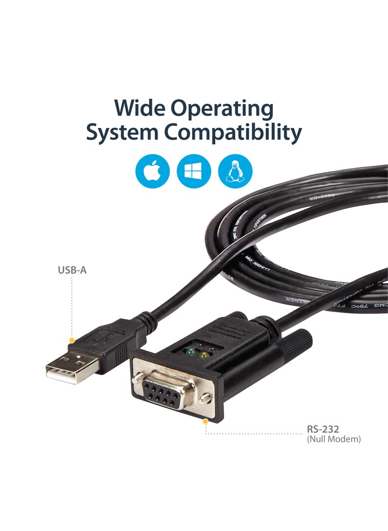 Startech.com StarTech.com 6ft (1.8m) 1-Port USB to Serial RS232 Adapter, FTDI DB9 Serial DCE Adapter Cable, Null Modem, USB 2.0 - TAA  - Image 4
