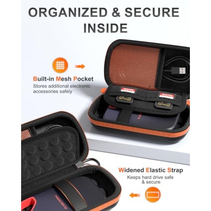 حقيبة حمل صلبة لجهاز SanDisk Extreme Portable SSD V3/V2، Extreme Pro Portable SSD، 500GB 1TB 2TB 4TB 8TB USB-C محرك الأقراص الصلبة، حقيبة سفر EVA مقاومة للصدمات مع فتحتين لبطاقة SD - تناسب SanDisk Extreme Pro Portable SSD، 500GB 1TB 2TB 4TB 8TB USB-C، حقيبة سفر مقاومة للصدمات EVA مع فتحتين لبطاقة SD - Image 5