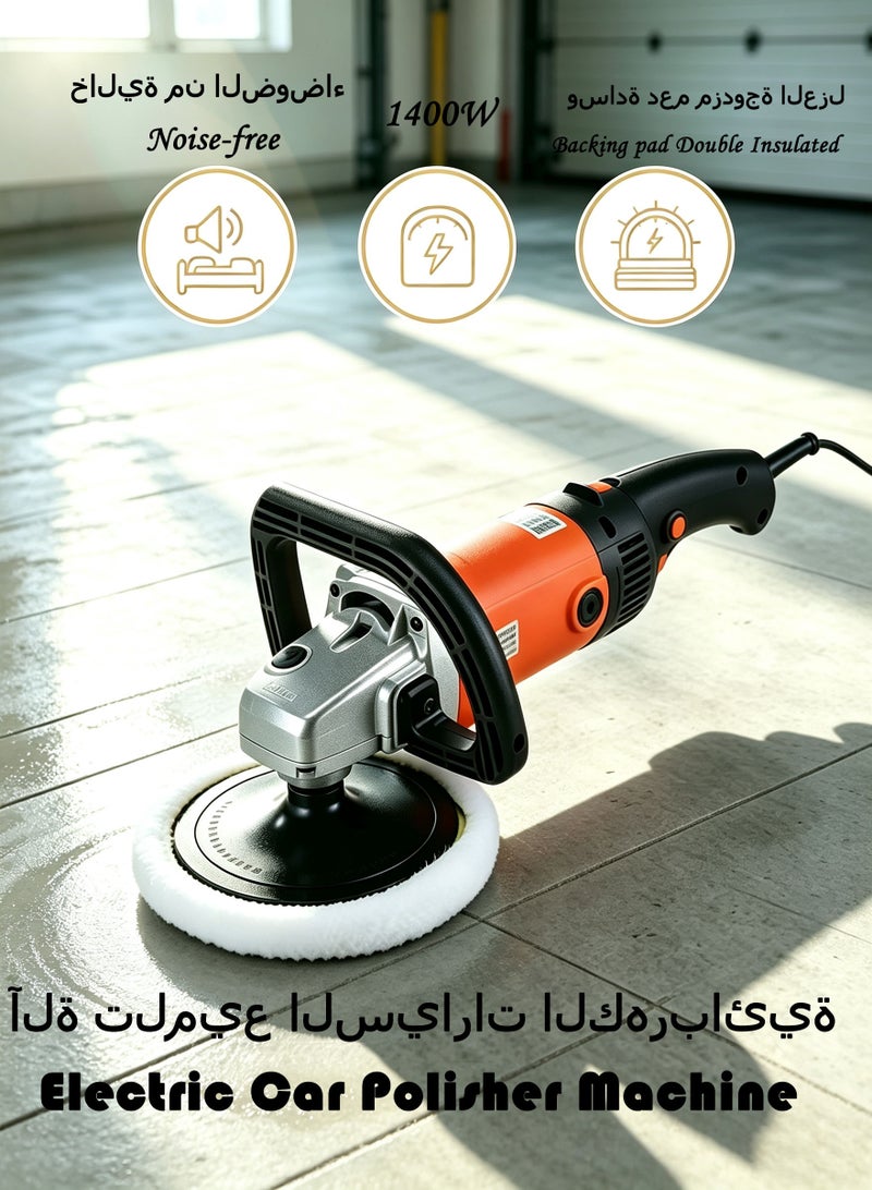 1200W to 1400W 7-inch Electric Car Polisher Machine,Buffer Polisher，with Wool Buffing Pad ，1 Backing pad Double Insulated with Speed Control (Speed-3000rpm) ,Red - Image 1
