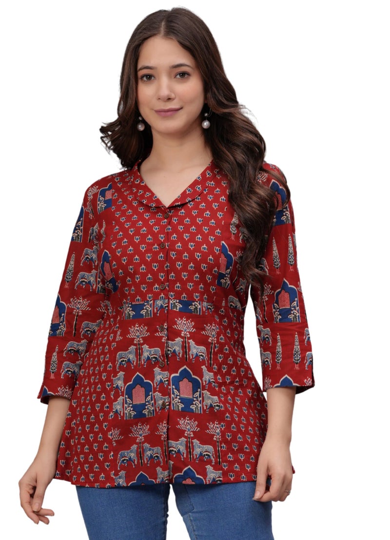 rytras Women's Pure Cotton Regular Top(RYTTOP105,Maroon,S) - Image 1
