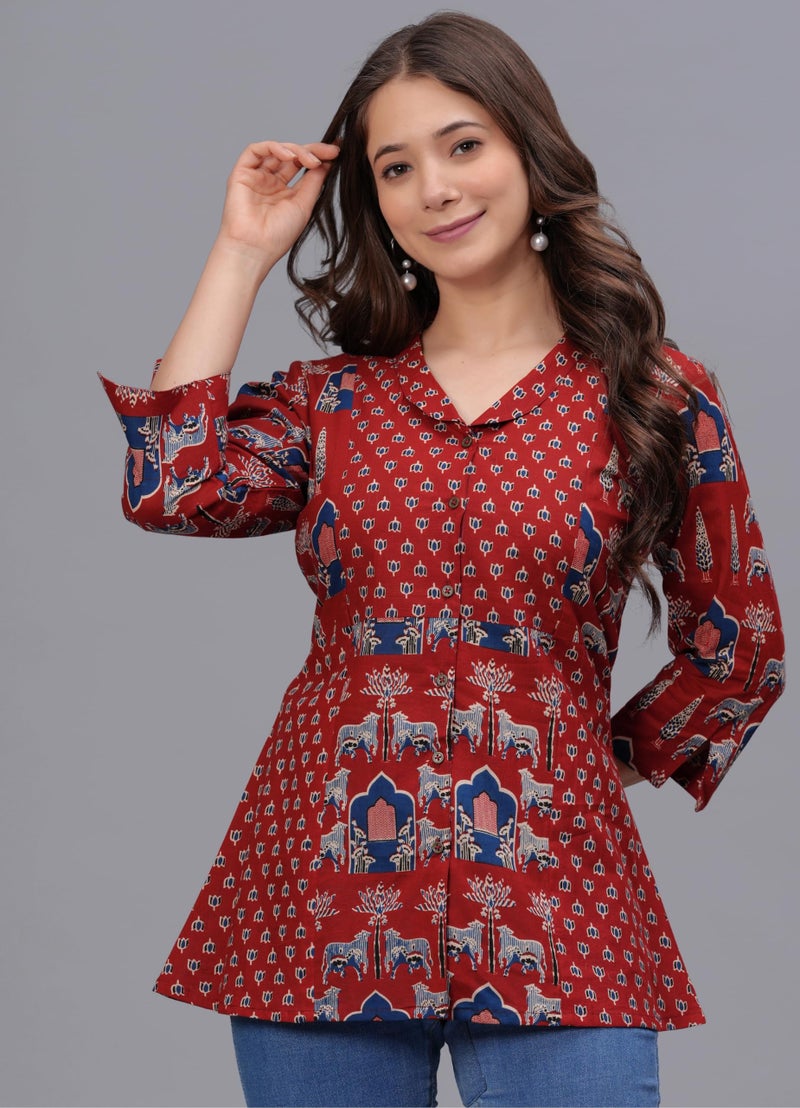 rytras Women's Pure Cotton Regular Top(RYTTOP105,Maroon,S) - Image 3