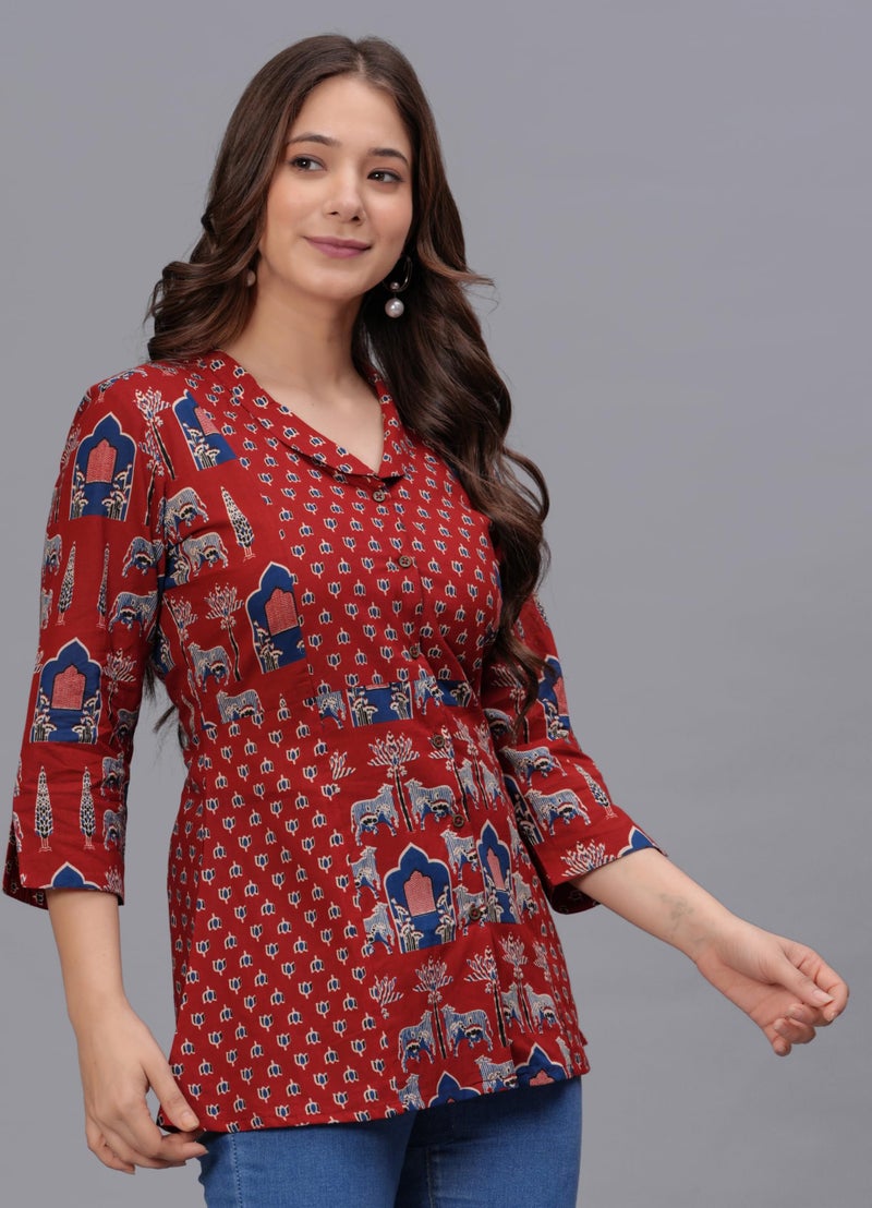 rytras Women's Pure Cotton Regular Top(RYTTOP105,Maroon,S) - Image 4