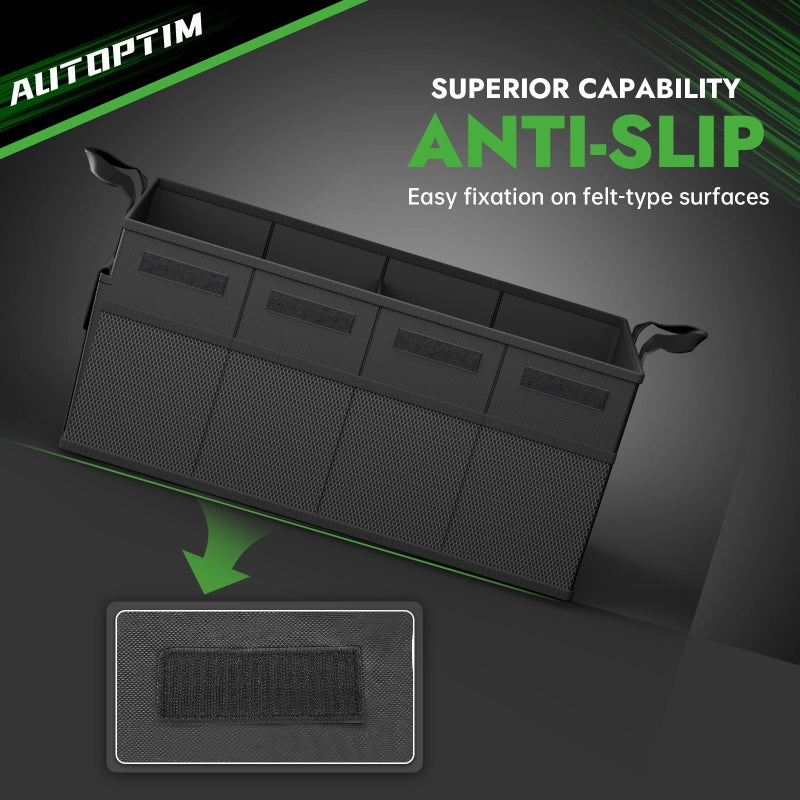 AUTOPTIM Car Trunk Organizer - 50L Collapsible Car Organizer with Non Slip Bottom for Groceries, Trunk Storage with Base Panel for SUV Sedan Van, 2 Compartments (Black, Small) - Image 3