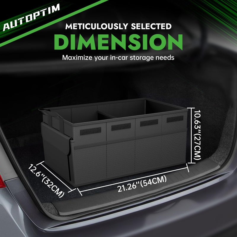 AUTOPTIM Car Trunk Organizer - 50L Collapsible Car Organizer with Non Slip Bottom for Groceries, Trunk Storage with Base Panel for SUV Sedan Van, 2 Compartments (Black, Small) - Image 2