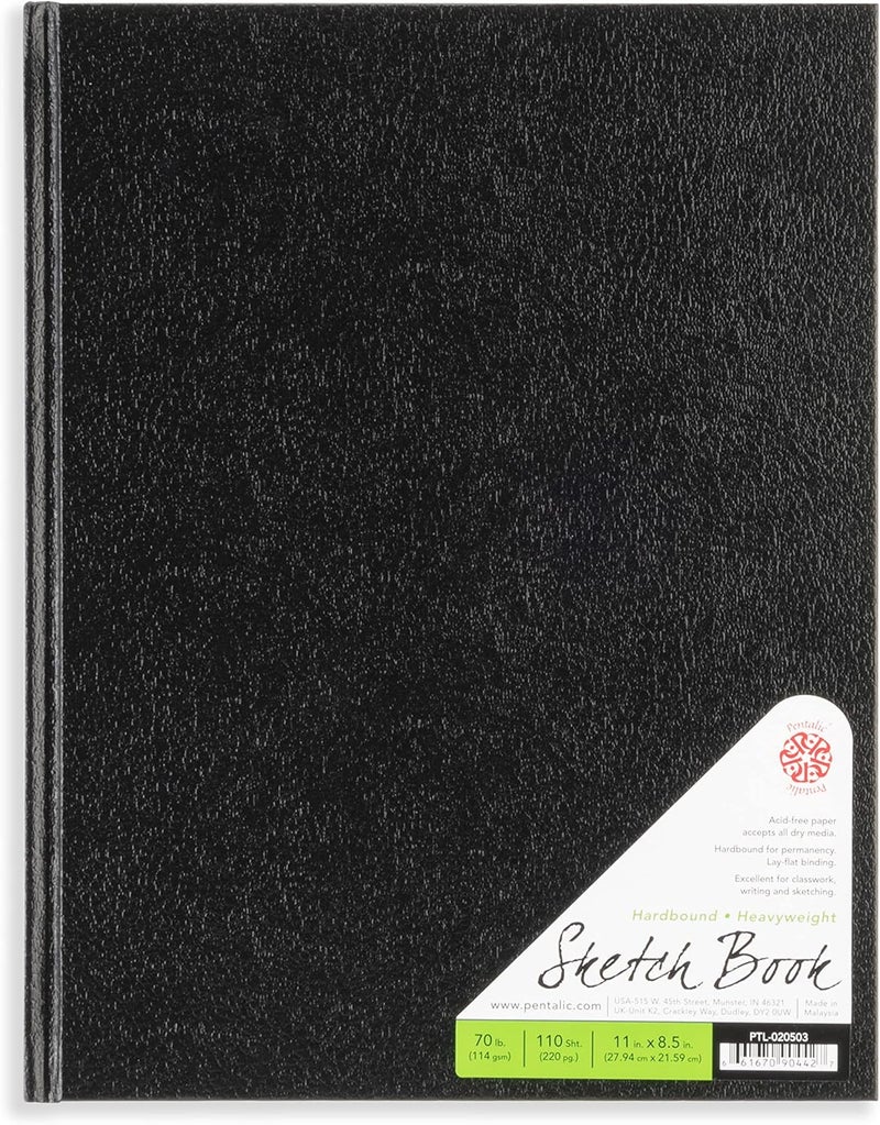 Pentalic 8.5" x 11" Hardbound Sketchbook with 110 Sheets - Black - Image 1