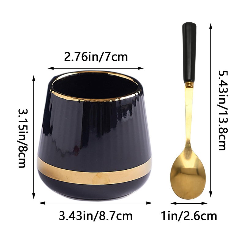 INPROPEXT 6PCS Coffee Spoons with Ceramic Jar Holder, Small Stainless Steel Gold Tea spoons, Mini Dessert Spoons Set for Fruit, Stirring, Mixing, Sugar, Ice Cream, Cake (Gold Black) - Image 2