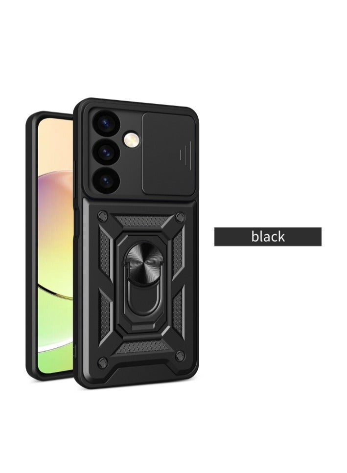 for Samsung Galaxy S25 Plus / S25+ Case, Slide Camera Lens Cover, Magnetic Ring Holder Kickstand Protective Phone Case for Samsung Galaxy S25 Plus / S25+, Black - Image 1