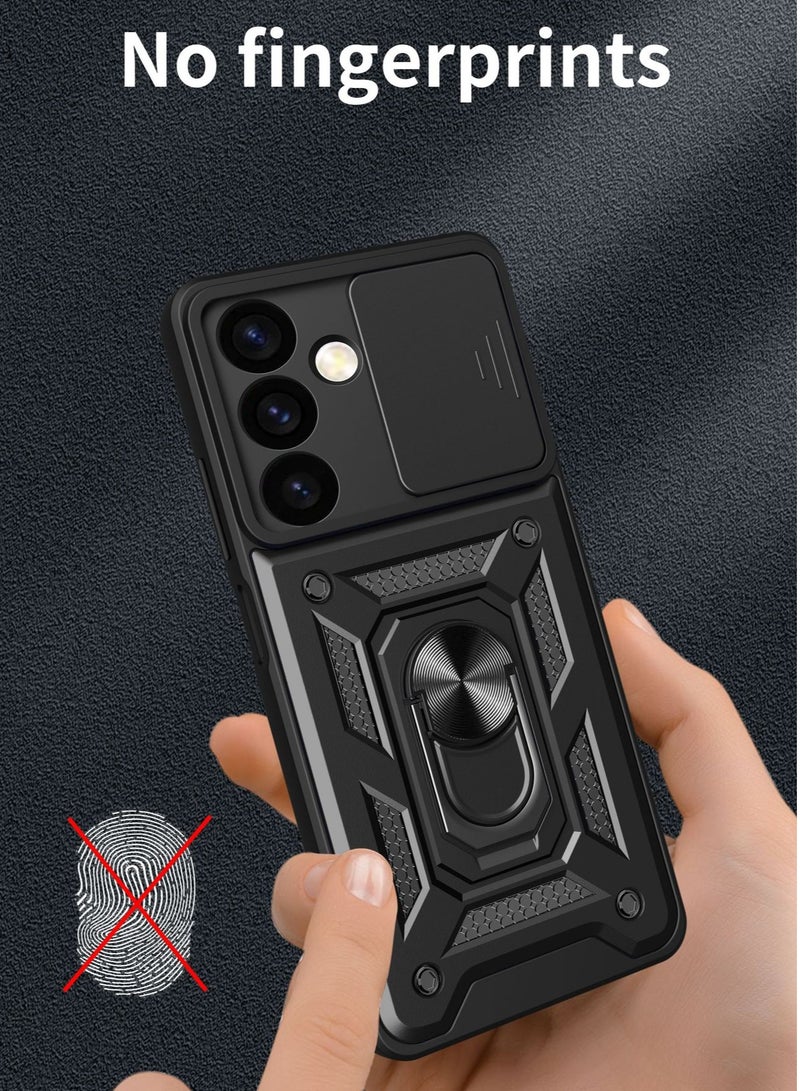 for Samsung Galaxy S25 Plus / S25+ Case, Slide Camera Lens Cover, Magnetic Ring Holder Kickstand Protective Phone Case for Samsung Galaxy S25 Plus / S25+, Black - Image 3