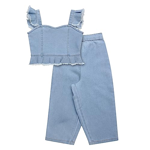 superminis Girls Denim Top And Trouser Solid Co-Ords Set Dress (4-5 Years, Blue) - Image 1