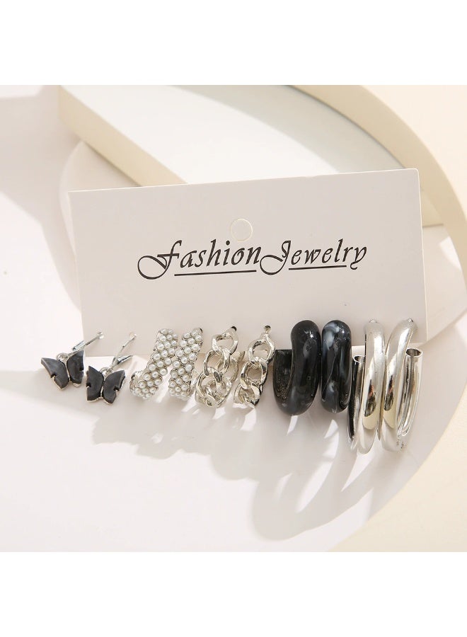 Goolsky طقم أقراط هووب سوداء ومربعات 6 أزواج – أسلوب بانك Y2K، مجوهرات جريئة للنساء العصرية - Image 3