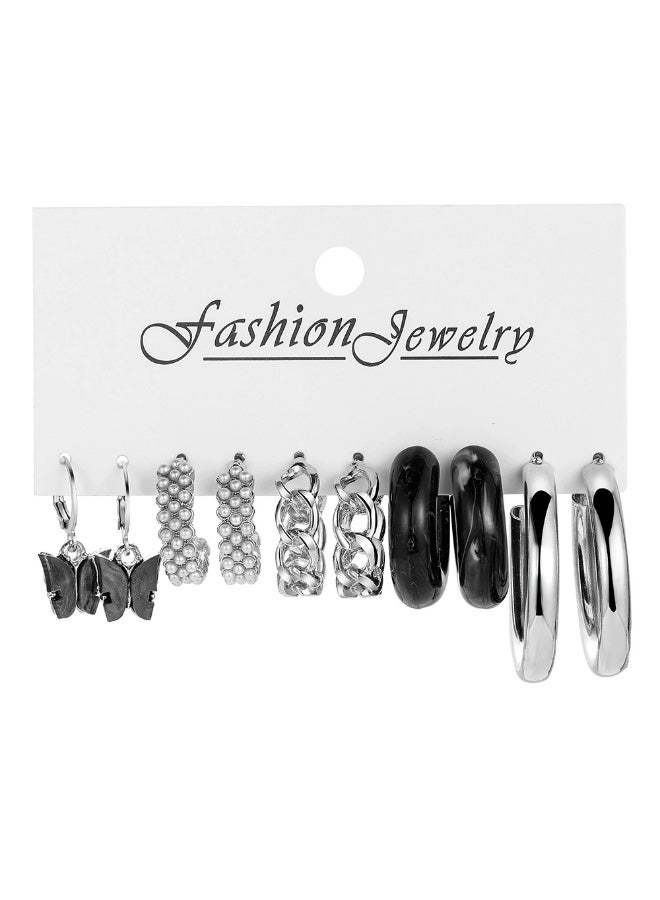 Goolsky طقم أقراط هووب سوداء ومربعات 6 أزواج – أسلوب بانك Y2K، مجوهرات جريئة للنساء العصرية - Image 1