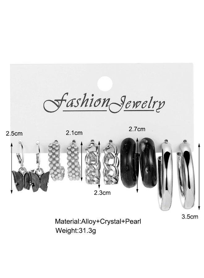 Goolsky طقم أقراط هووب سوداء ومربعات 6 أزواج – أسلوب بانك Y2K، مجوهرات جريئة للنساء العصرية - Image 4