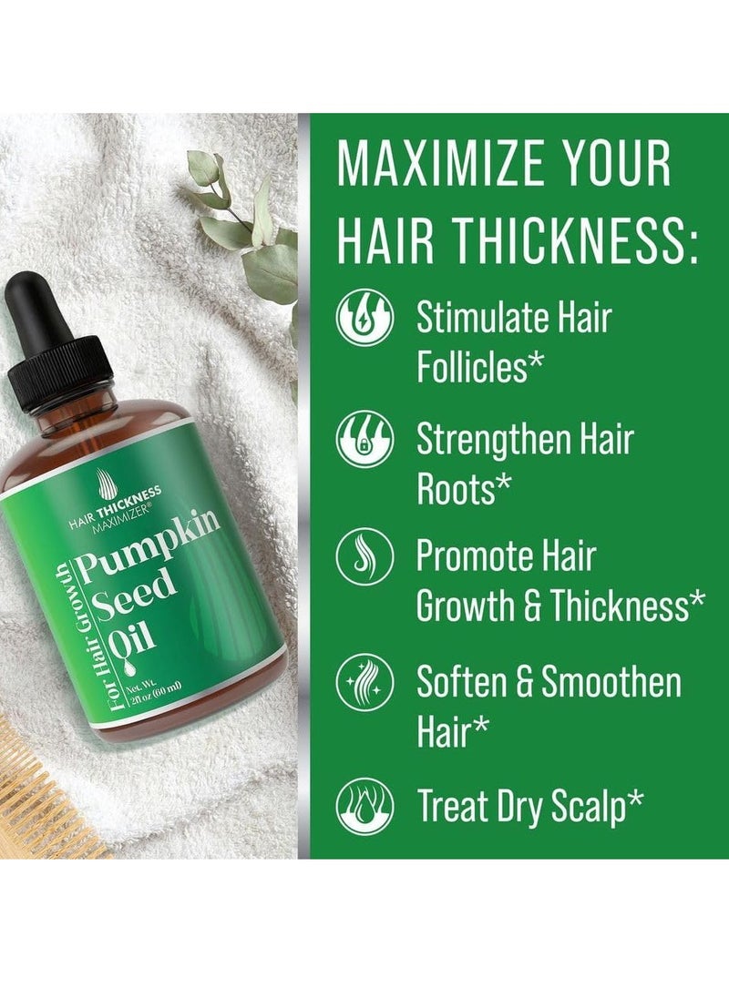 HAIR THICKNESS MAXIMIZER - Pumpkin Seed Oil For Hair Growth. Cold-Pressed, Vegan Topical Serum For Thickening, Moisturizing, Strengthening. Women + Men Scalp Treatment For Weak, Dry Hair 2oz - Image 1