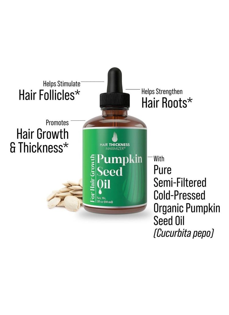 HAIR THICKNESS MAXIMIZER - Pumpkin Seed Oil For Hair Growth. Cold-Pressed, Vegan Topical Serum For Thickening, Moisturizing, Strengthening. Women + Men Scalp Treatment For Weak, Dry Hair 2oz - Image 1